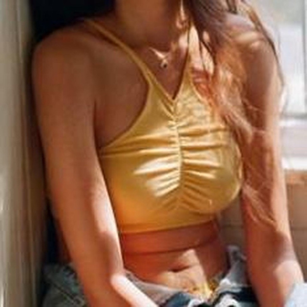 BNWT Urban Outfitters yellow butterfly high neck ruched seamless bralette top
